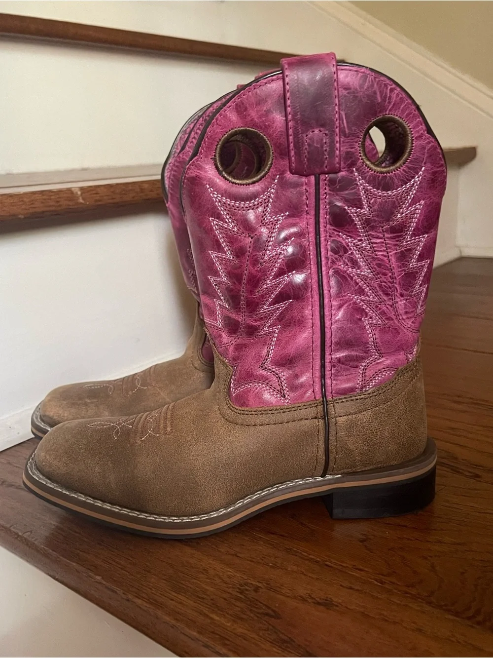 Girls Pink & Brown Western Cowboy Boots -  Boot Barn Shyanne Size 3